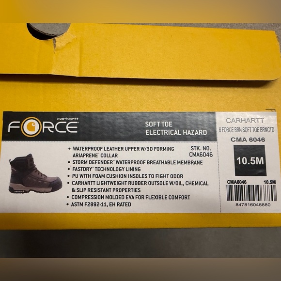 NWB Carhartt 6 Force Men\'s Waterproof Brown Work Boots Size 10.5